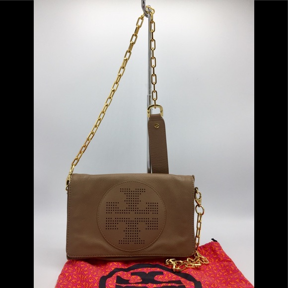 Tory Burch Taupe Leather Convertible Bag - Picture 1 of 16